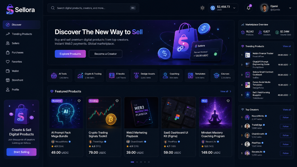 Sellora Creator Commerce Platform Dashboard